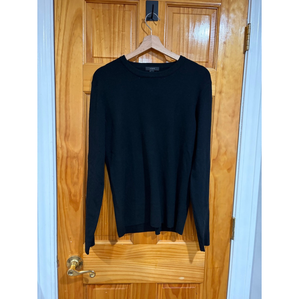 J.Crew Black Merino Wool Ribbed Knit Long Sleeve Crewneck Sweater XL